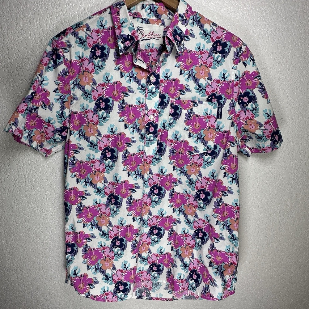 Chubbies The Wedding‎ Crasher Shirt Pink Floral Hawaiian S/S Half-button Med - Picture 2 of 11